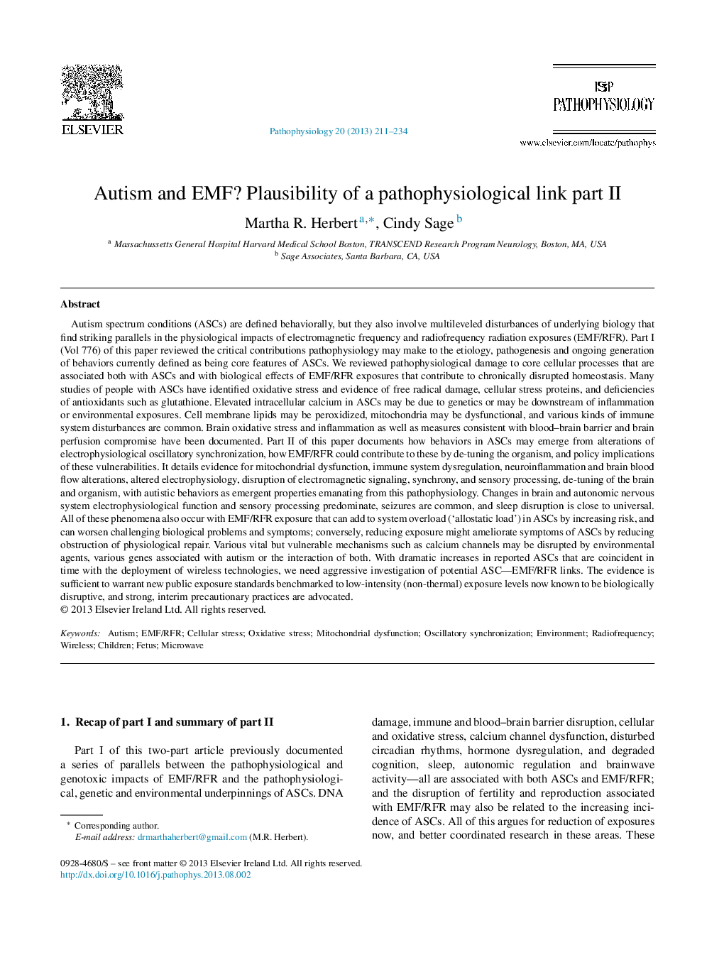 Autism and EMF? Plausibility of a pathophysiological link part II