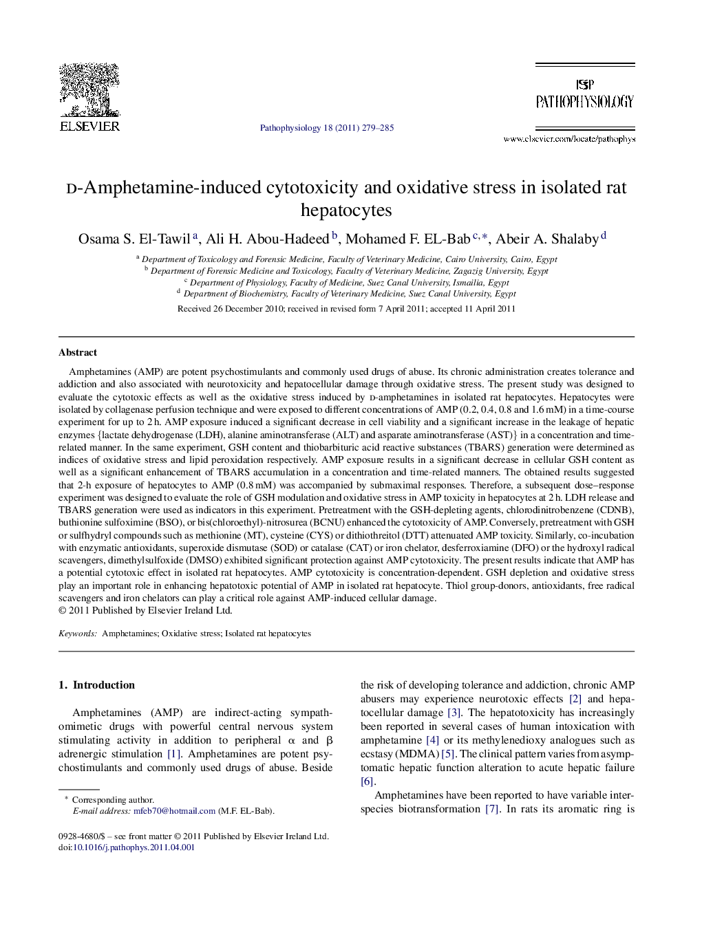 d-Amphetamine-induced cytotoxicity and oxidative stress in isolated rat hepatocytes