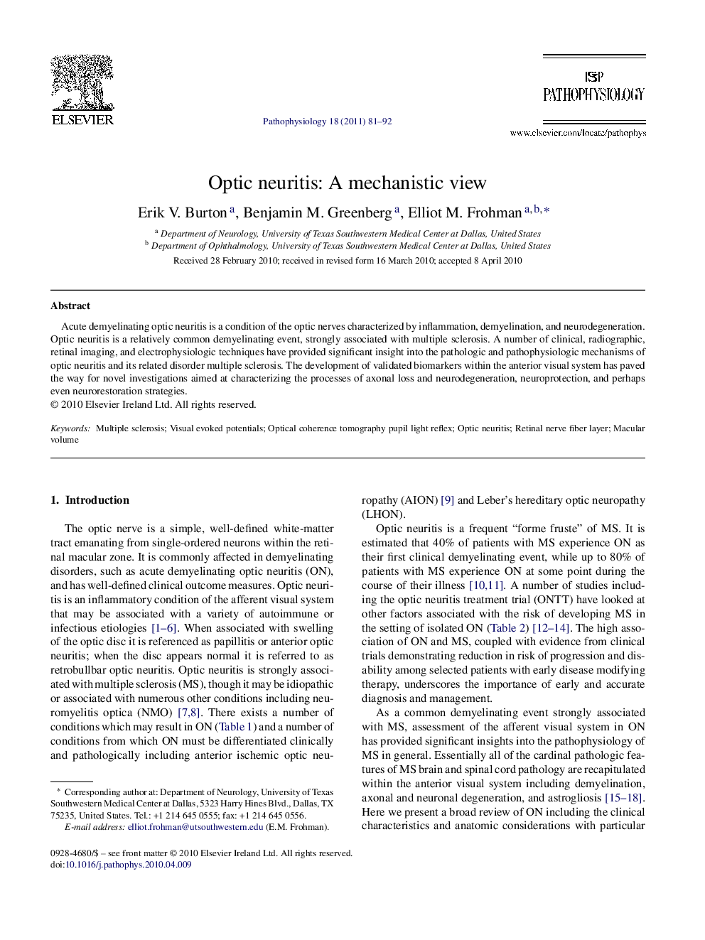 Optic neuritis: A mechanistic view