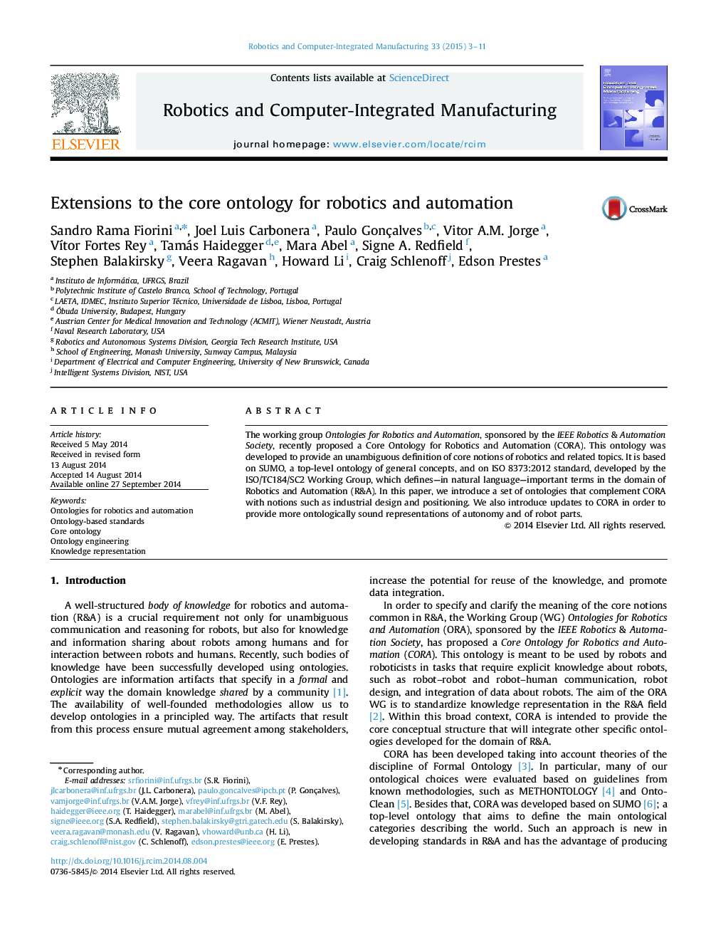 Extensions to the core ontology for robotics and automation