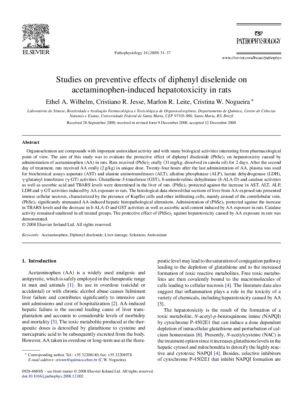 Studies on preventive effects of diphenyl diselenide on acetaminophen-induced hepatotoxicity in rats