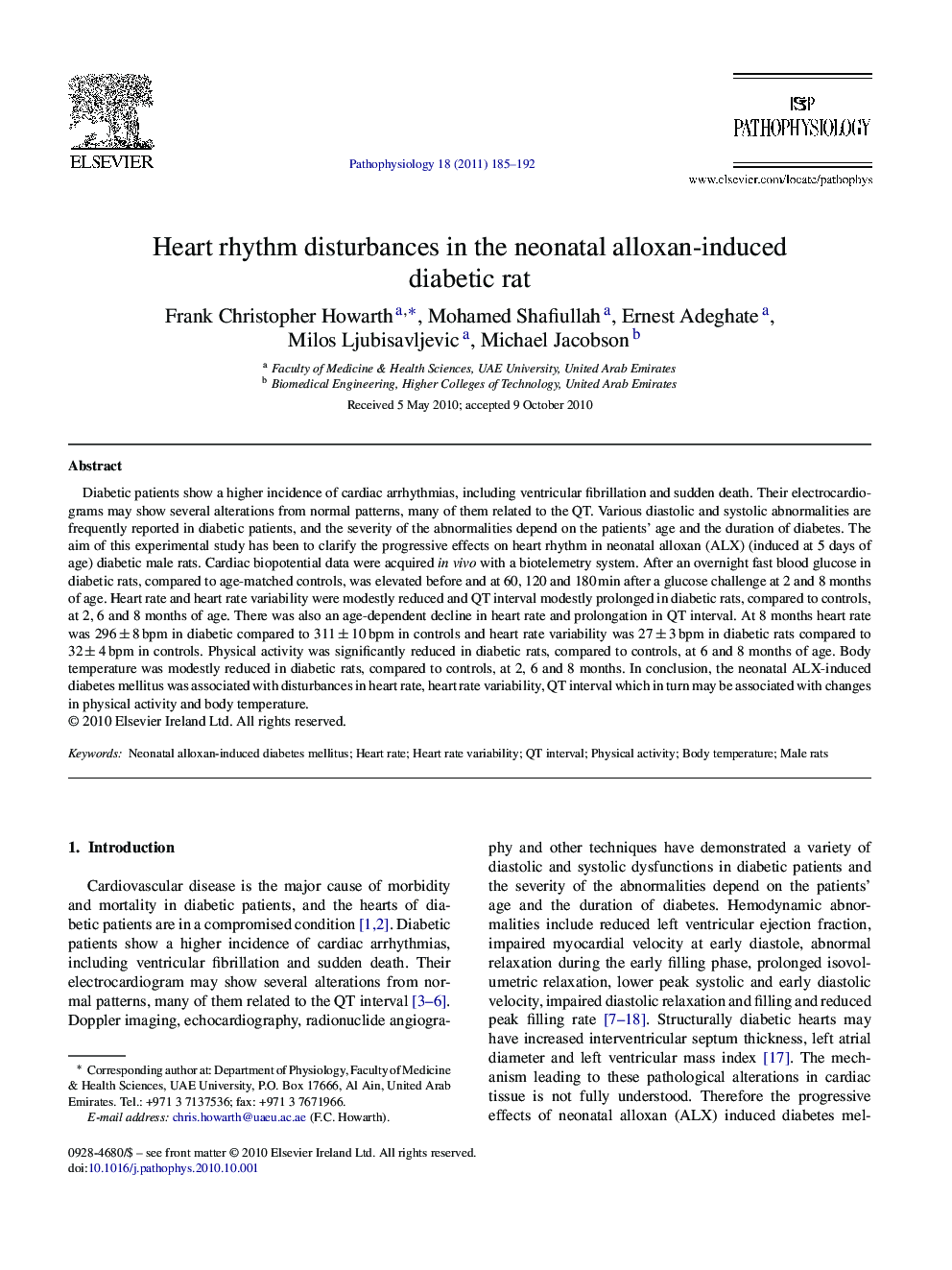 Heart rhythm disturbances in the neonatal alloxan-induced diabetic rat