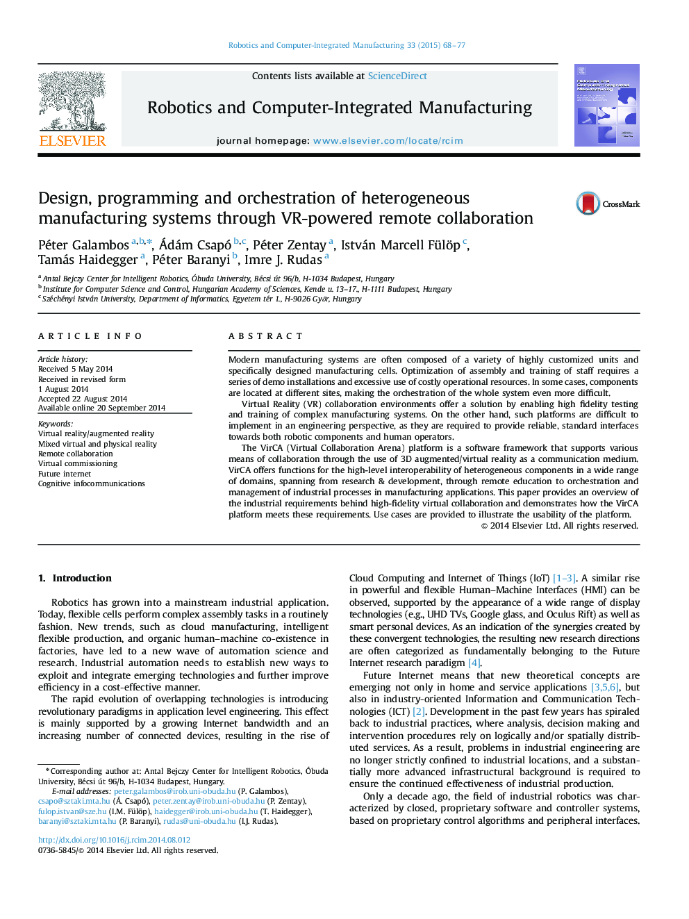 Design, programming and orchestration of heterogeneous manufacturing systems through VR-powered remote collaboration