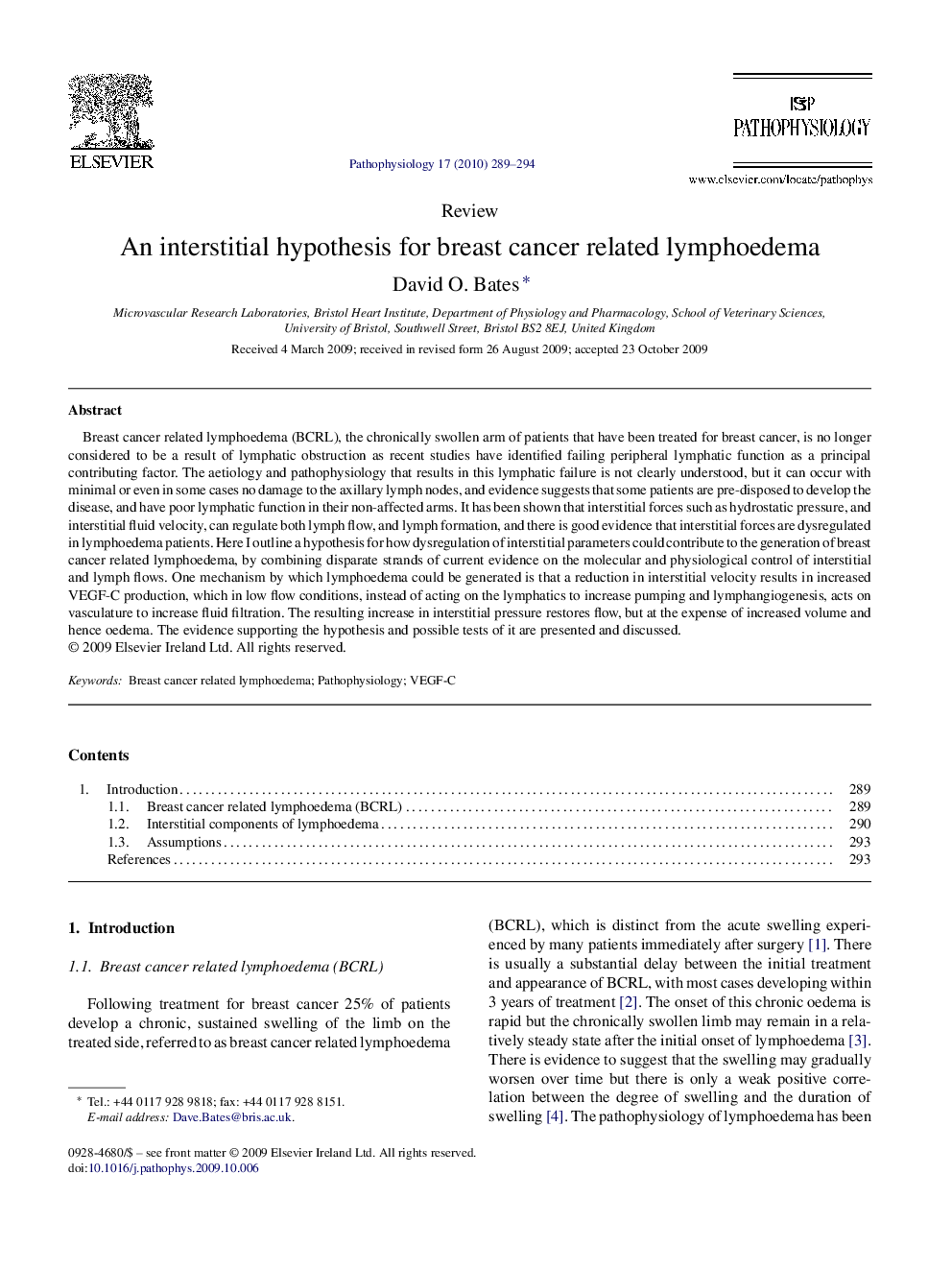 An interstitial hypothesis for breast cancer related lymphoedema