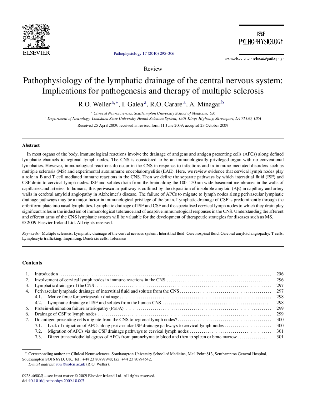 Pathophysiology of the lymphatic drainage of the central nervous system: Implications for pathogenesis and therapy of multiple sclerosis