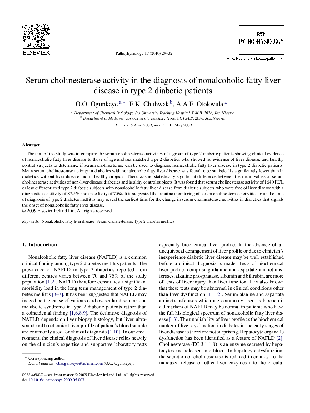 Serum cholinesterase activity in the diagnosis of nonalcoholic fatty liver disease in type 2 diabetic patients