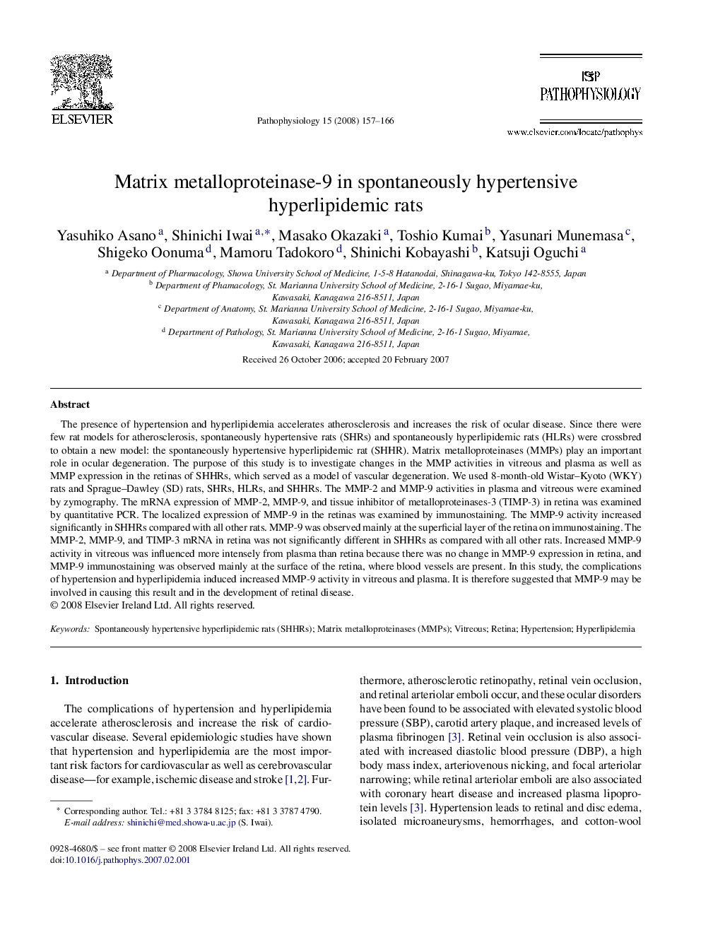 Matrix metalloproteinase-9 in spontaneously hypertensive hyperlipidemic rats