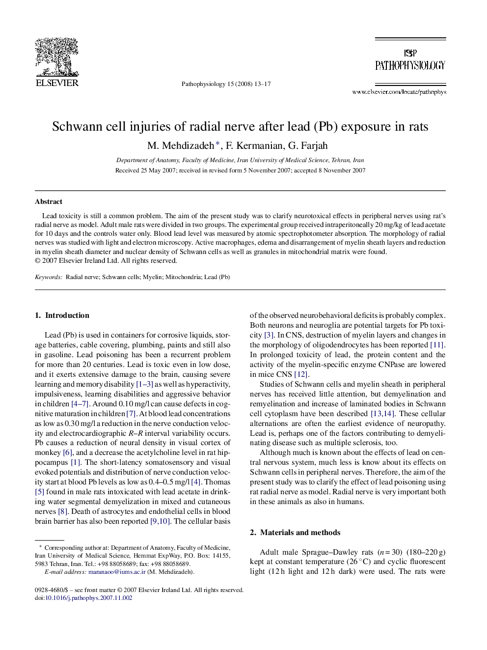 Schwann cell injuries of radial nerve after lead (Pb) exposure in rats