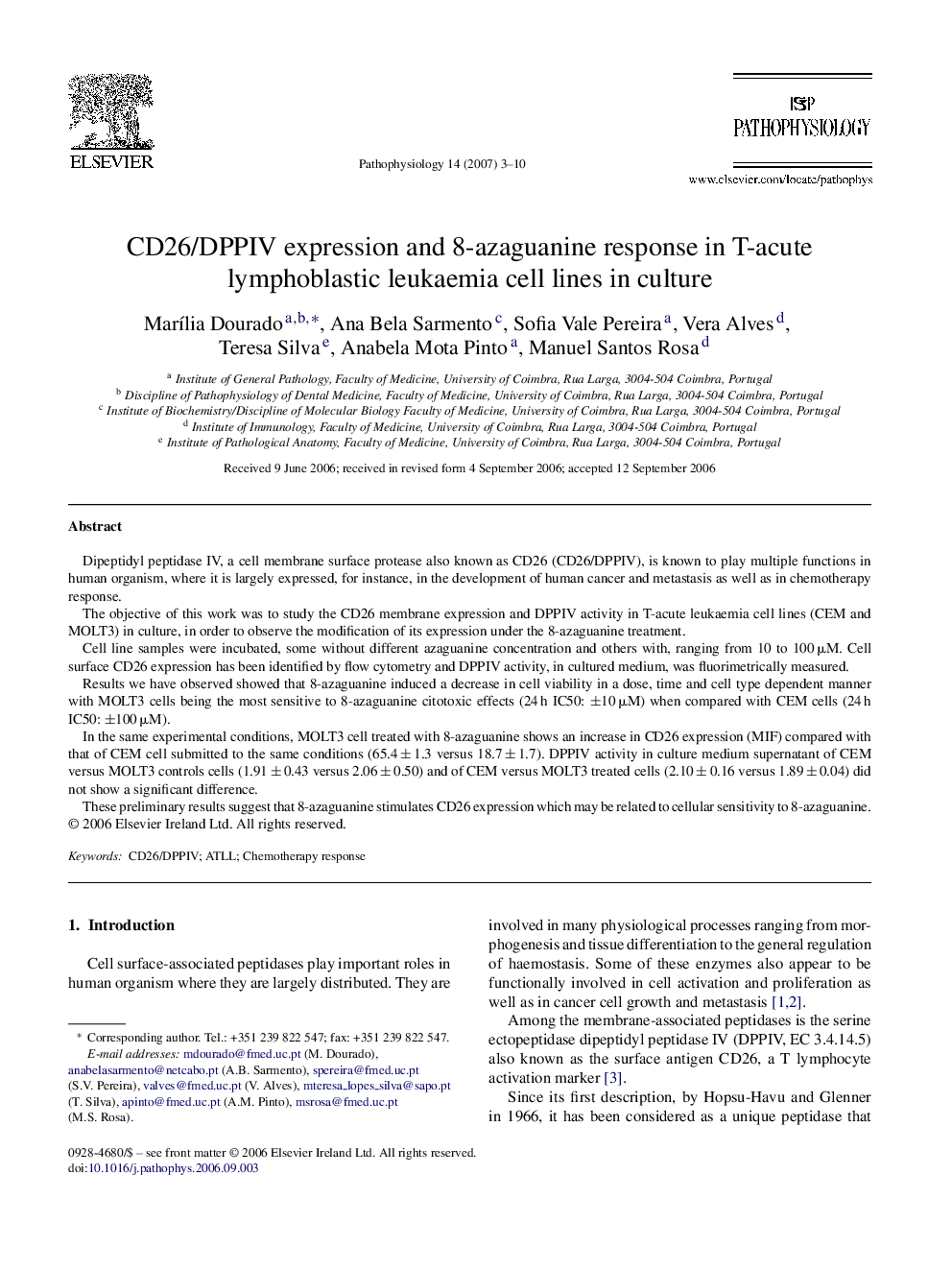 CD26/DPPIV expression and 8-azaguanine response in T-acute lymphoblastic leukaemia cell lines in culture