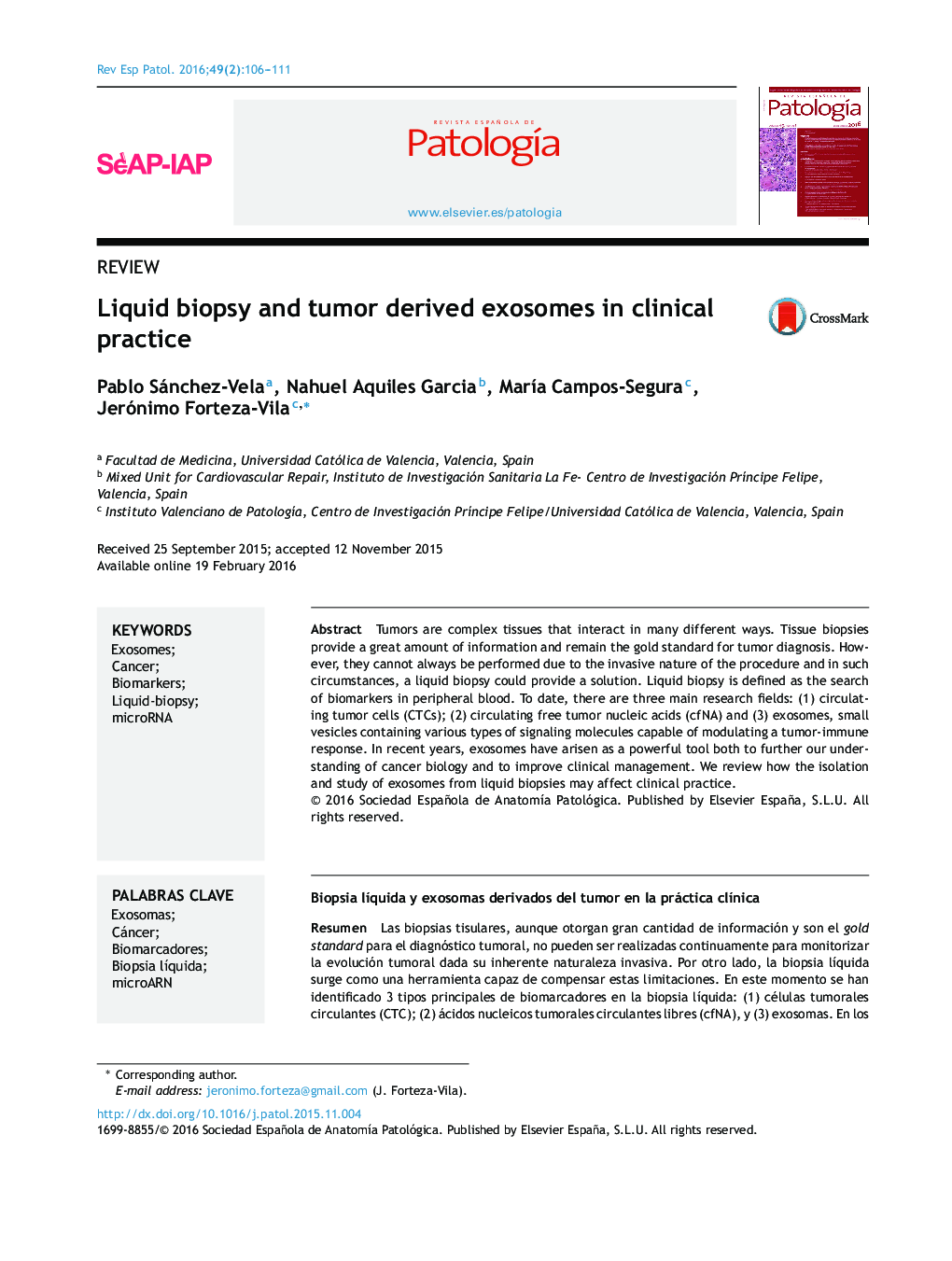 Liquid biopsy and tumor derived exosomes in clinical practice