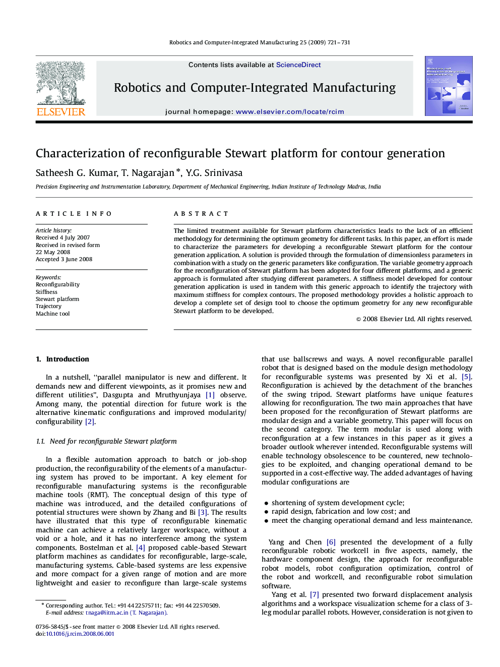 Characterization of reconfigurable Stewart platform for contour generation