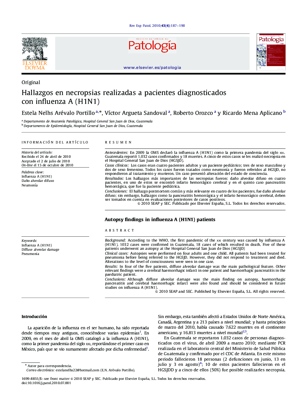 Hallazgos en necropsias realizadas a pacientes diagnosticados con influenza A (H1N1)