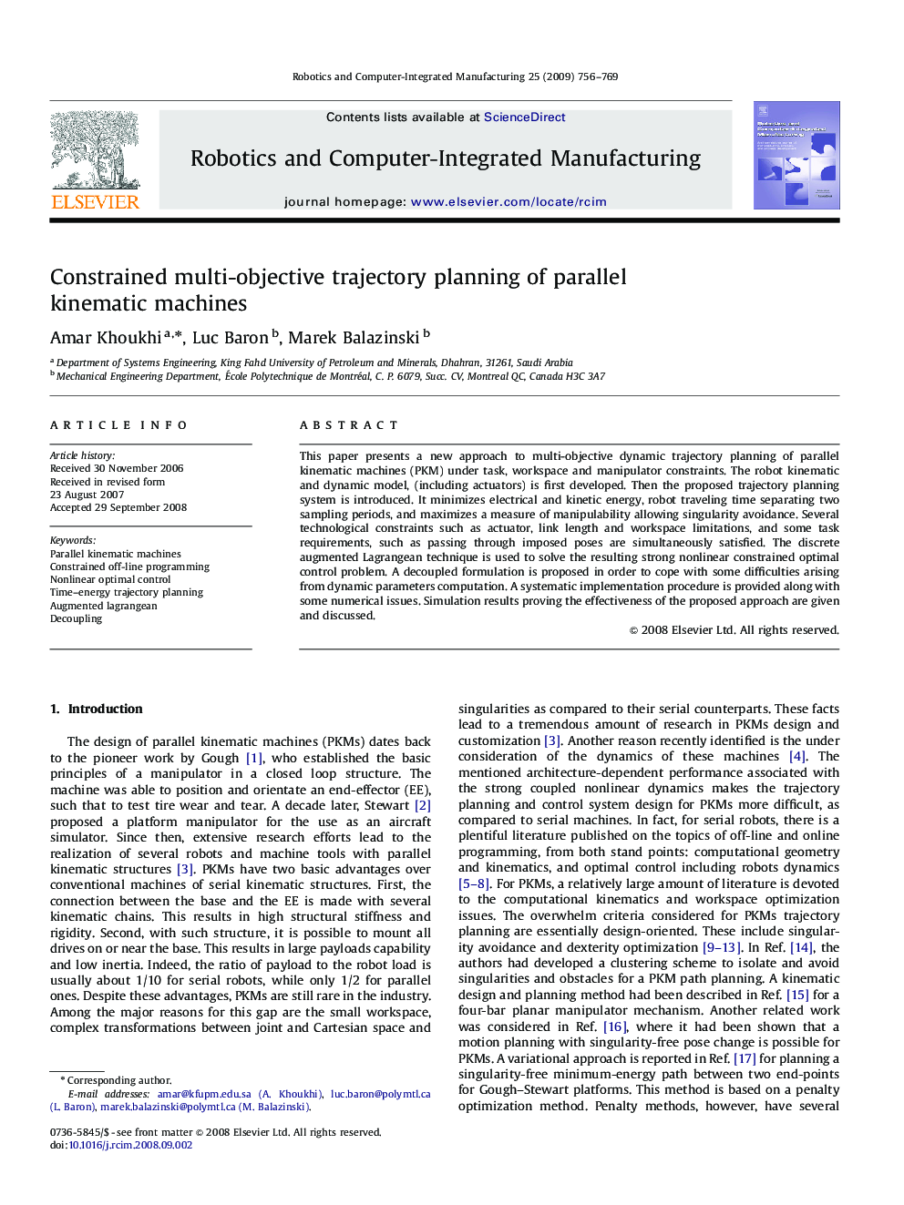 Constrained multi-objective trajectory planning of parallel kinematic machines