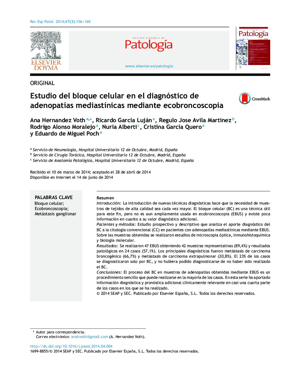 Estudio del bloque celular en el diagnóstico de adenopatías mediastínicas mediante ecobroncoscopia