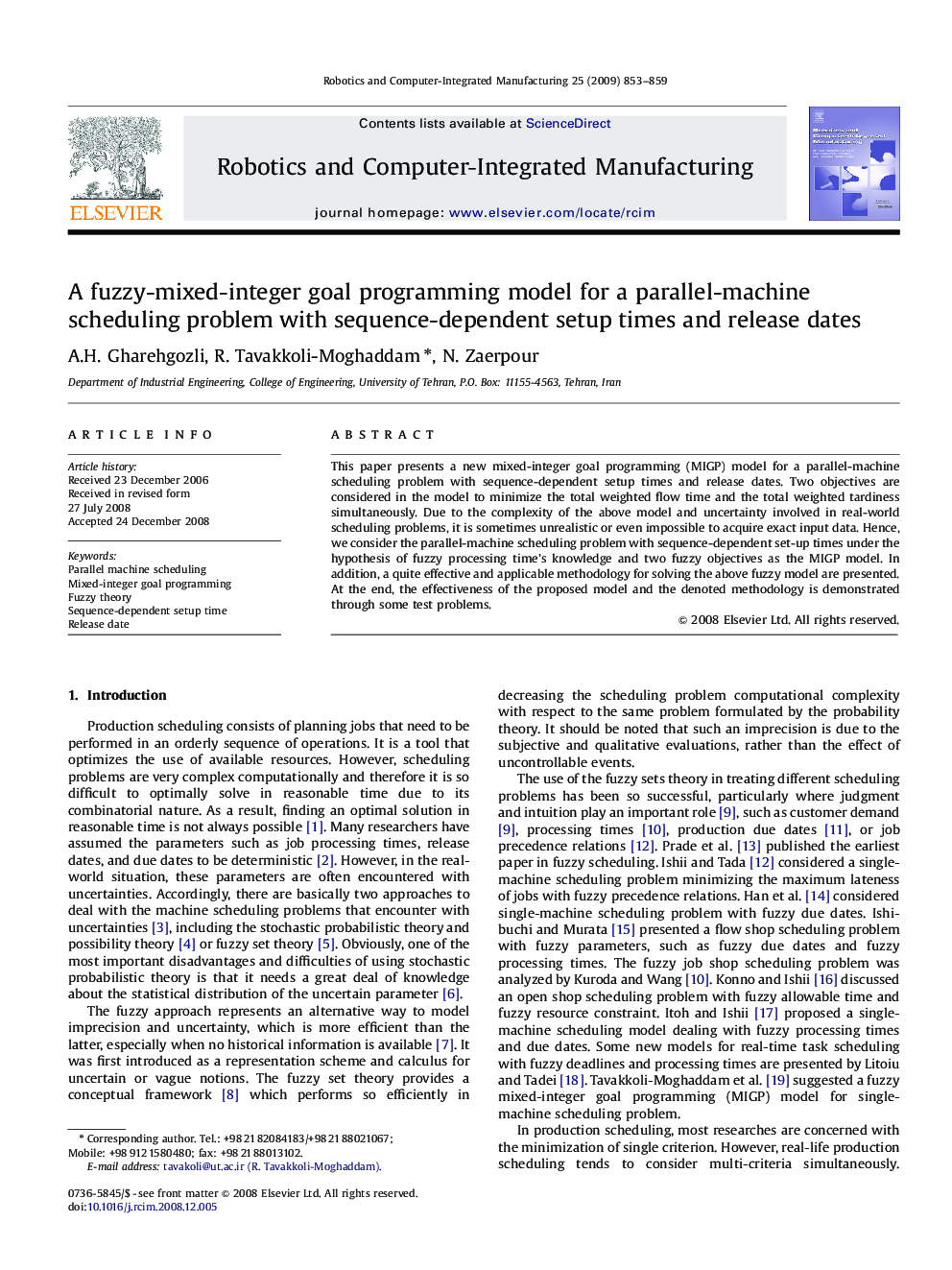 A fuzzy-mixed-integer goal programming model for a parallel-machine scheduling problem with sequence-dependent setup times and release dates