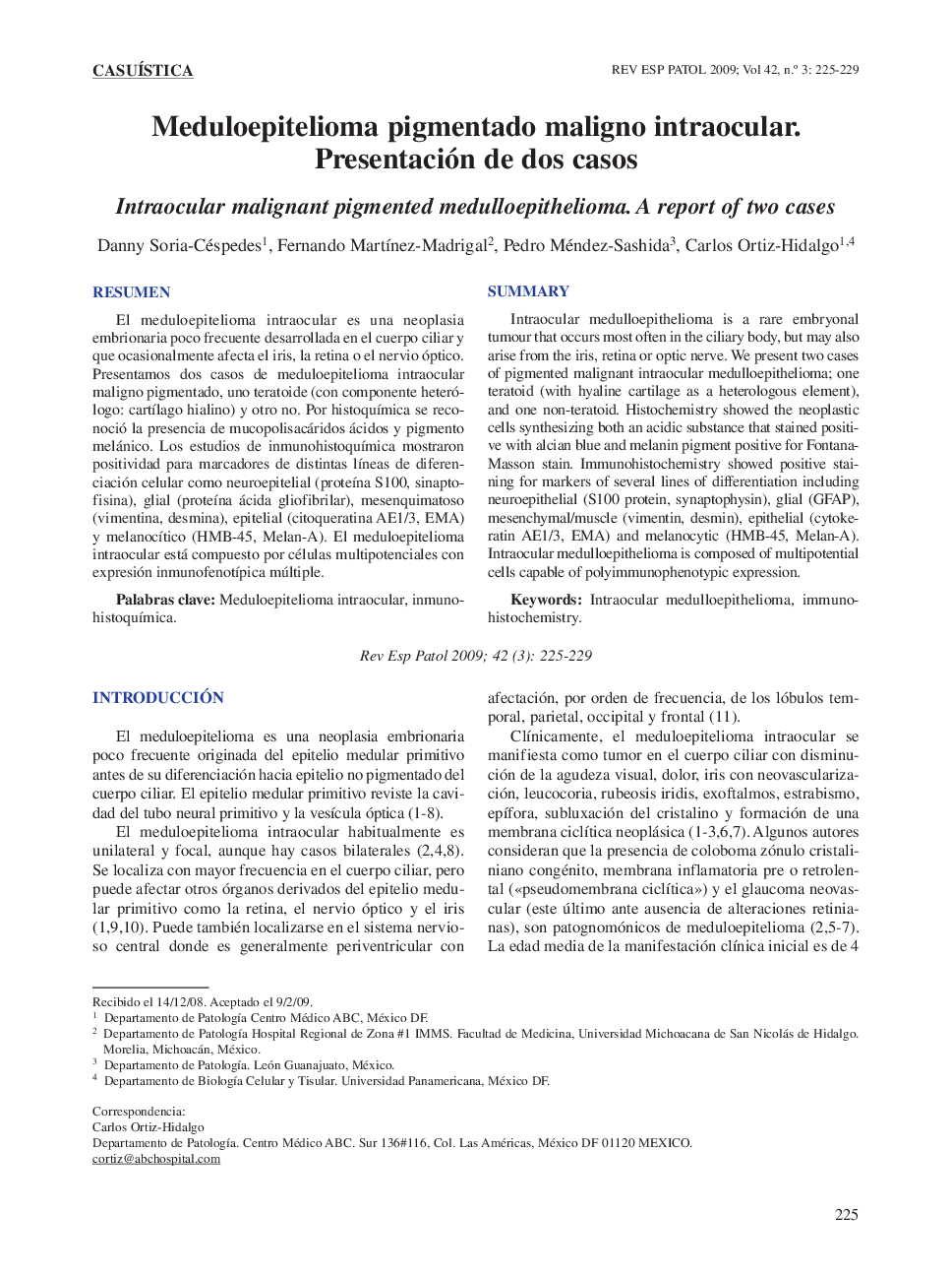 Meduloepitelioma pigmentado maligno intraocular. Presentación de dos casos