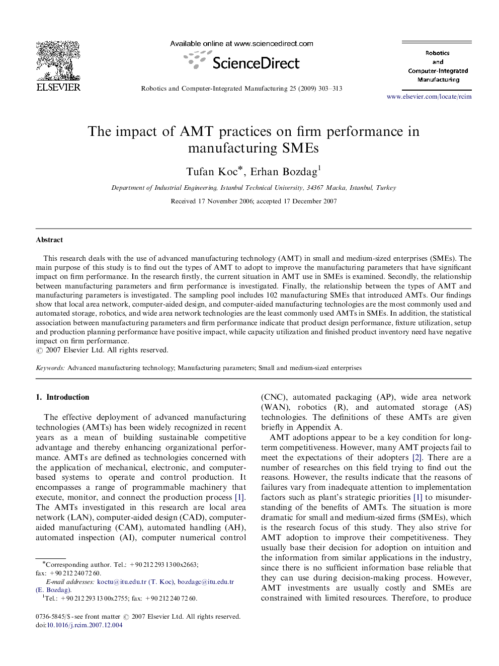 The impact of AMT practices on firm performance in manufacturing SMEs