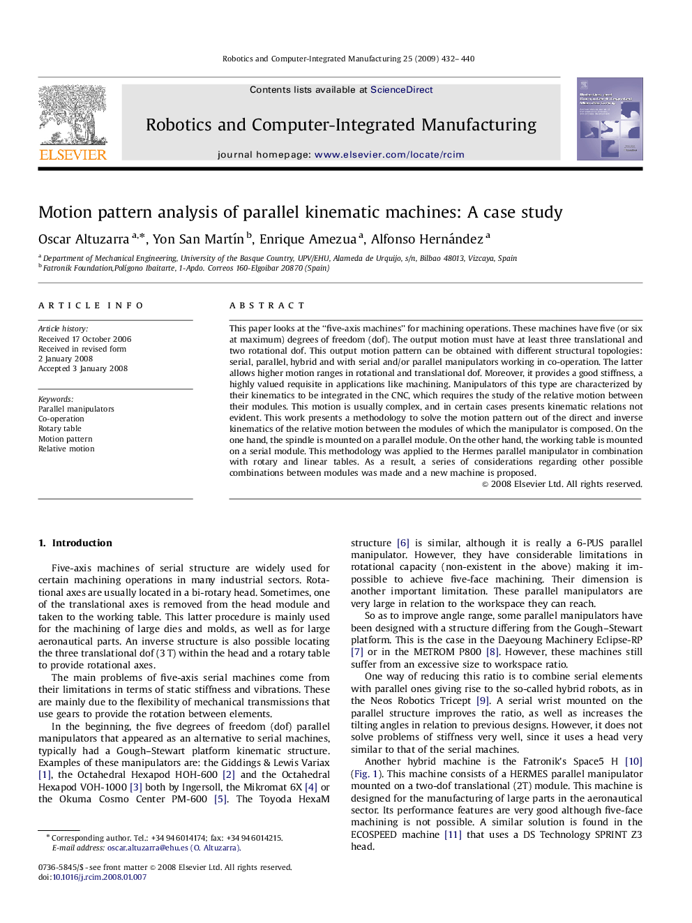 Motion pattern analysis of parallel kinematic machines: A case study