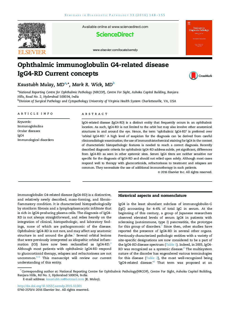 Ophthalmic immunoglobulin G4-related disease IgG4-RD Current concepts