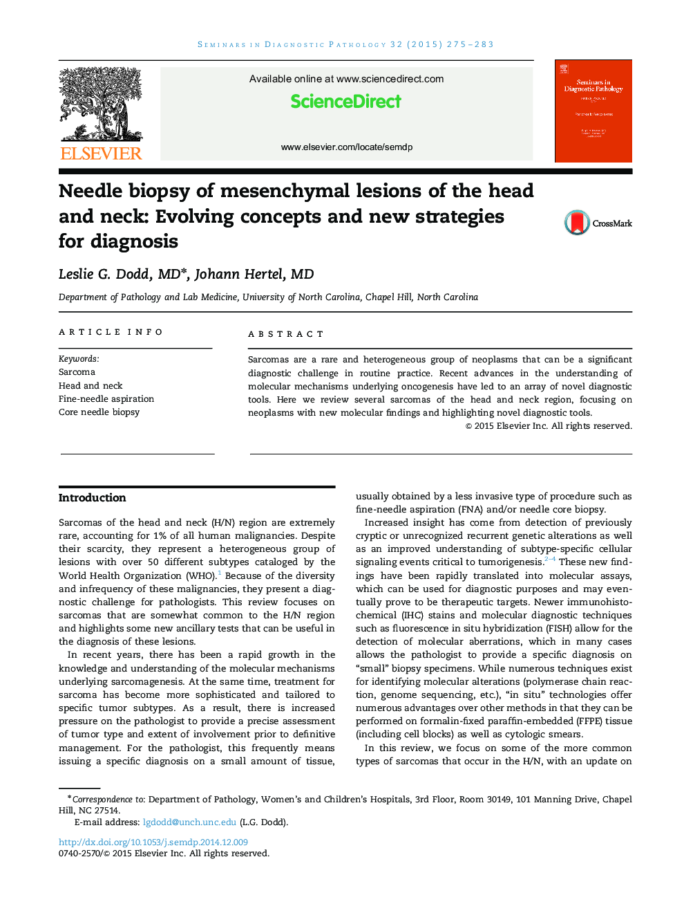 Needle biopsy of mesenchymal lesions of the head and neck: Evolving concepts and new strategies for diagnosis