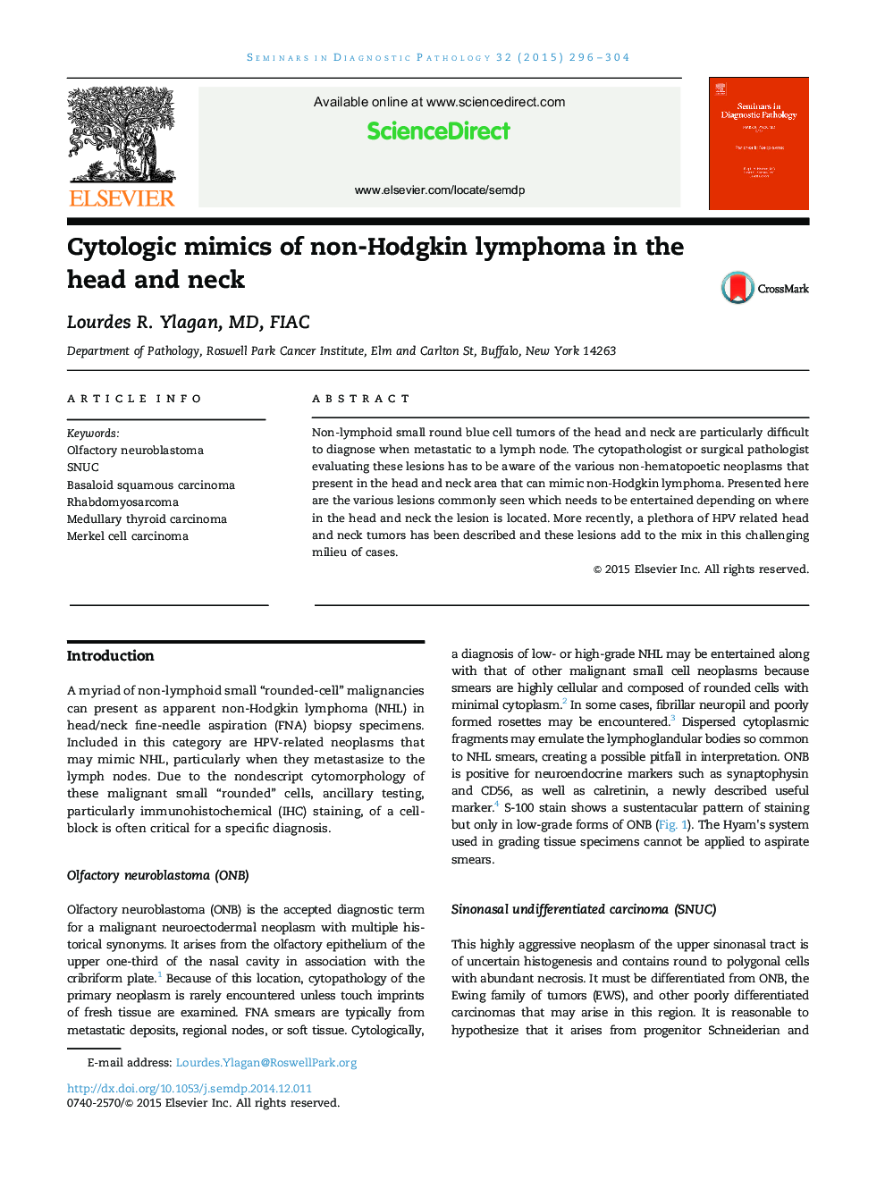 Cytologic mimics of non-Hodgkin lymphoma in the head and neck