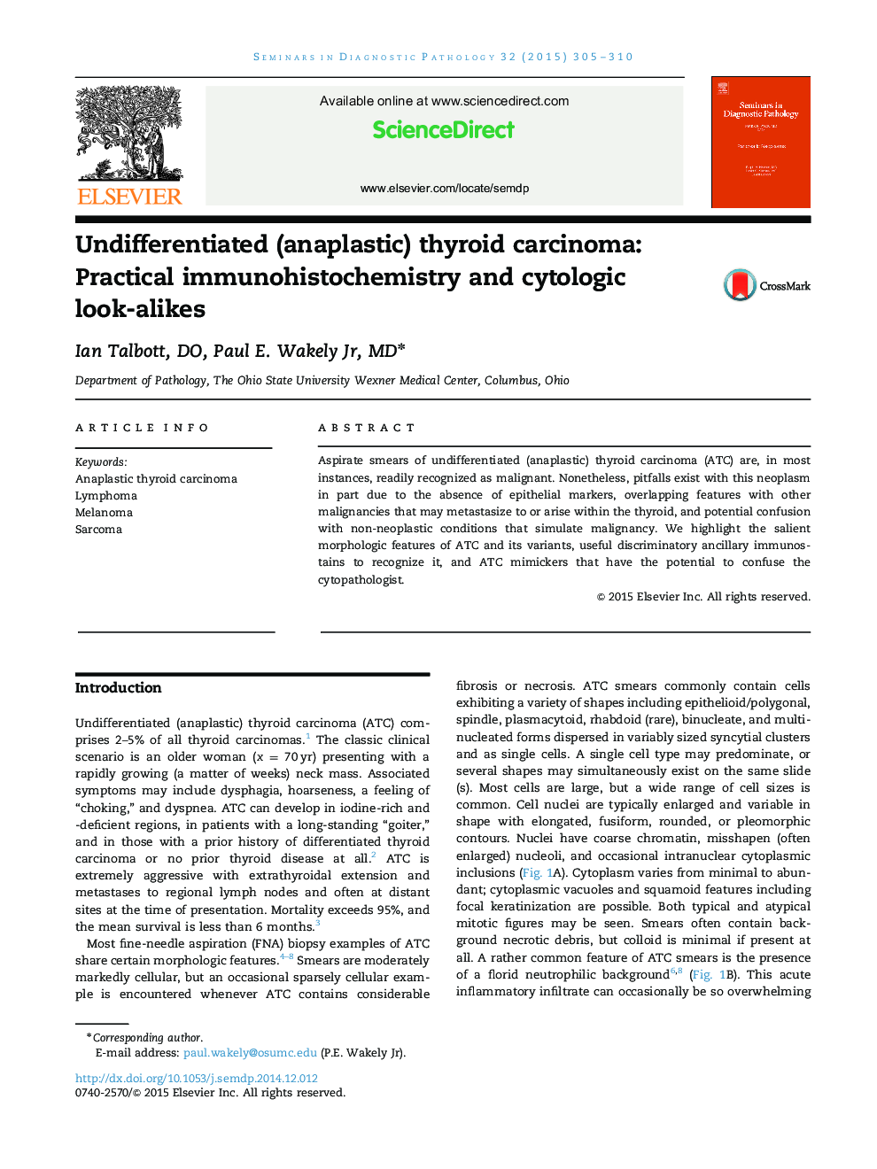 Undifferentiated (anaplastic) thyroid carcinoma: Practical immunohistochemistry and cytologic look-alikes