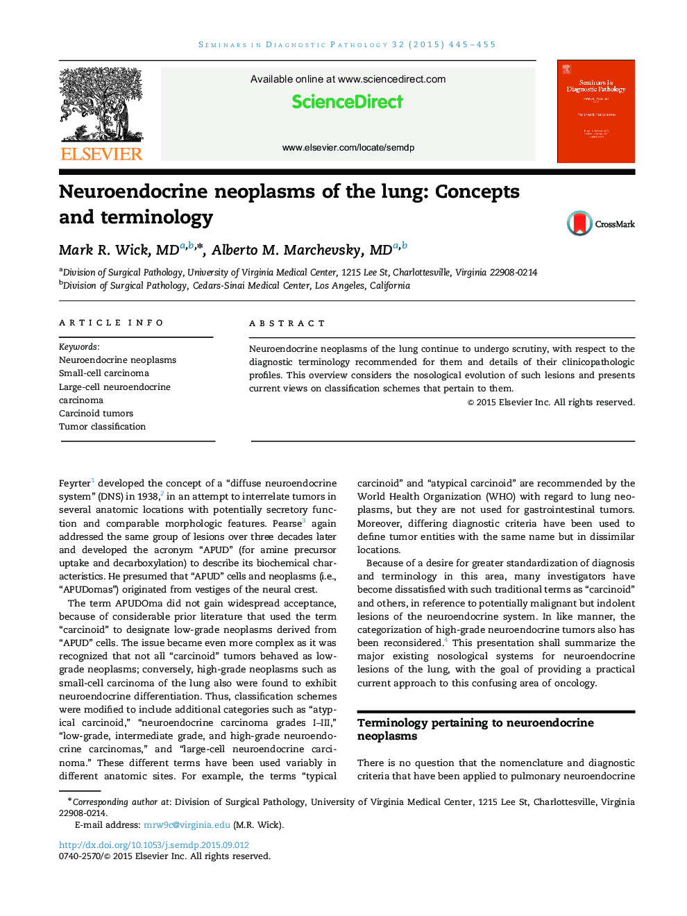 Neuroendocrine neoplasms of the lung: Concepts and terminology