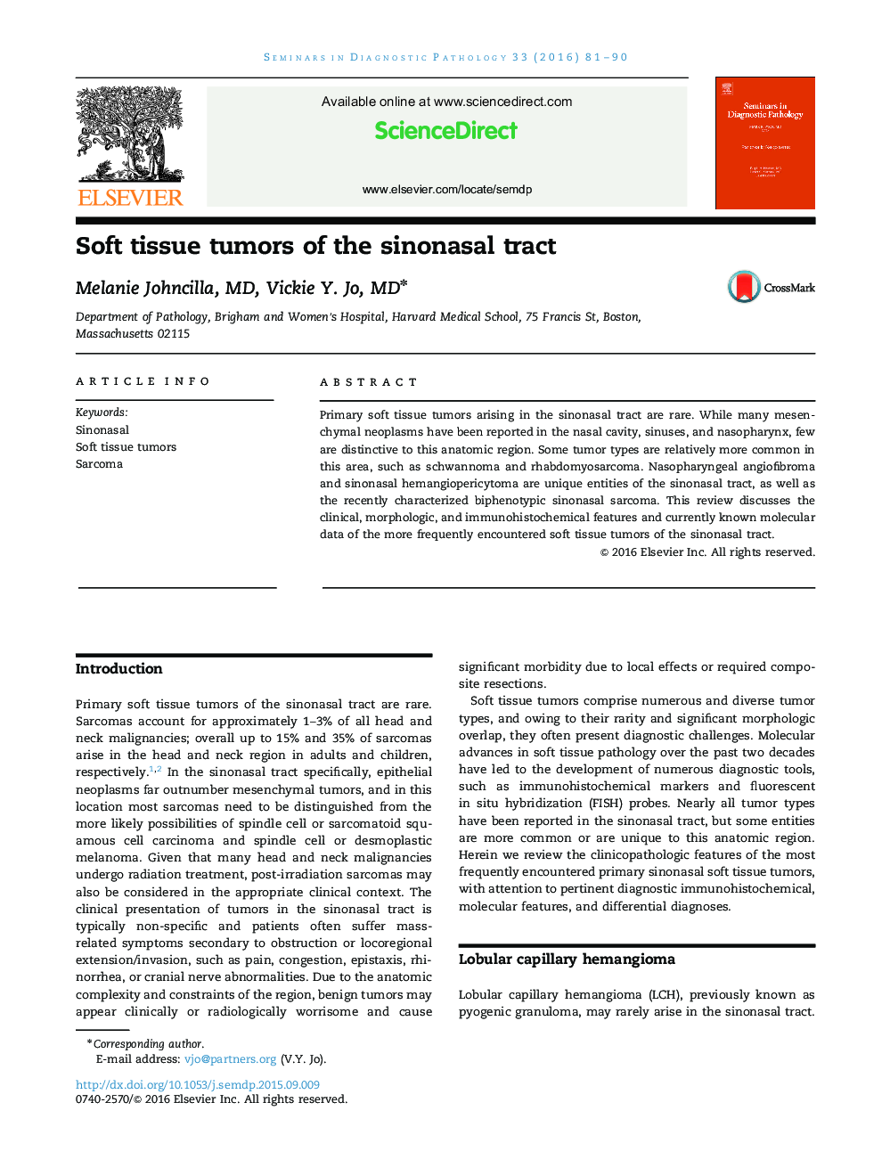 Soft tissue tumors of the sinonasal tract