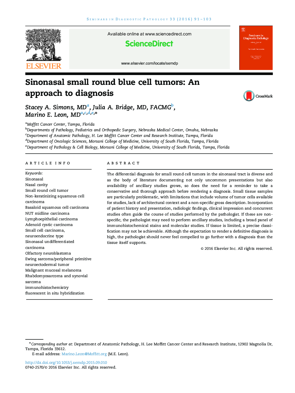 Sinonasal small round blue cell tumors: An approach to diagnosis