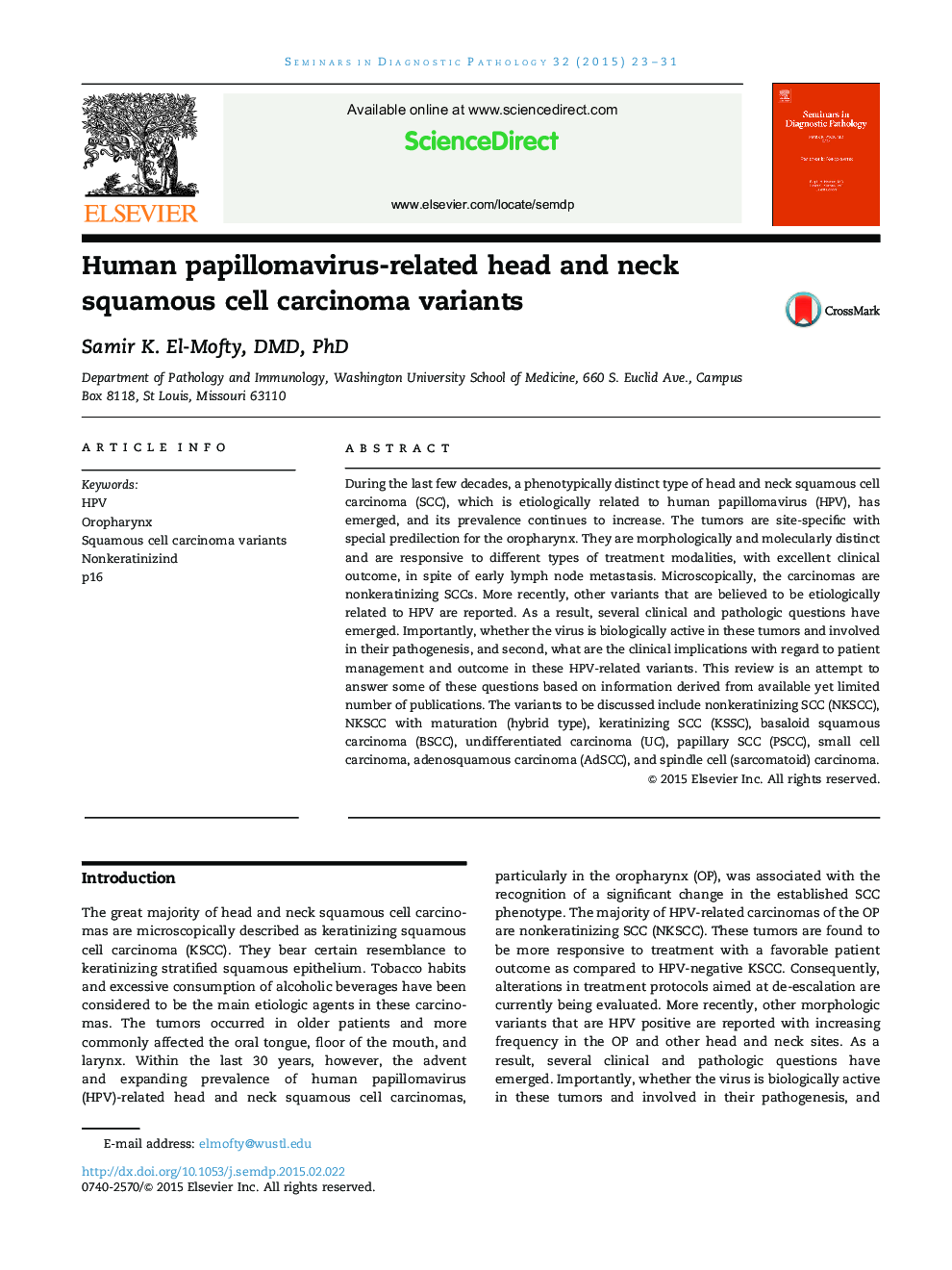 Human papillomavirus-related head and neck squamous cell carcinoma variants