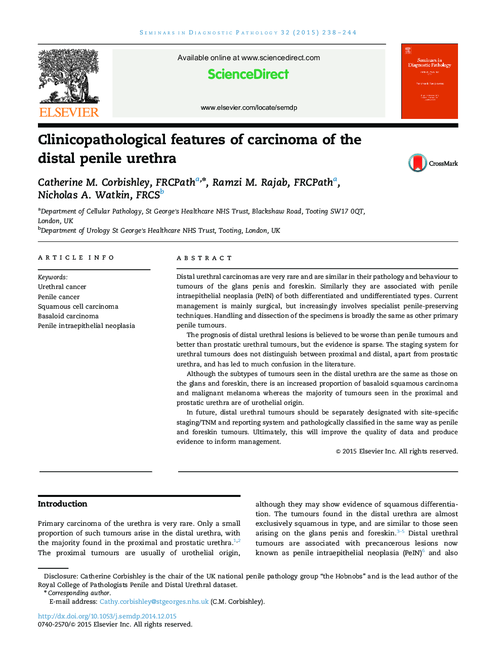 Clinicopathological features of carcinoma of the distal penile urethra 