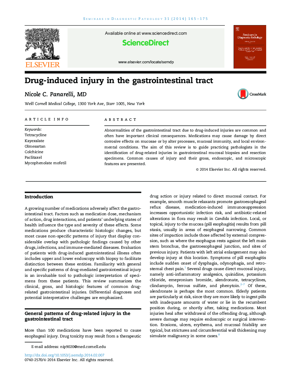 Drug-induced injury in the gastrointestinal tract