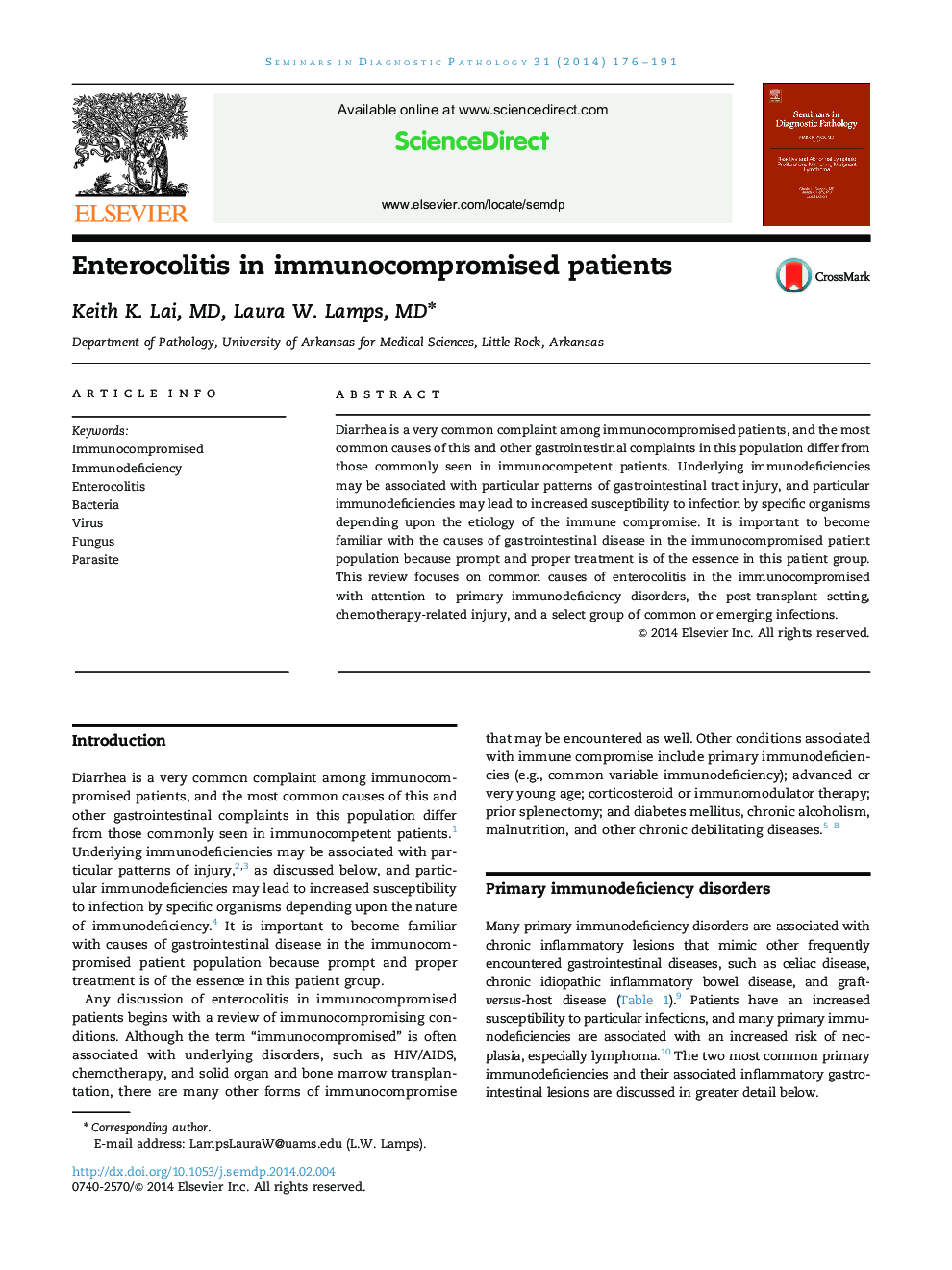 Enterocolitis in immunocompromised patients