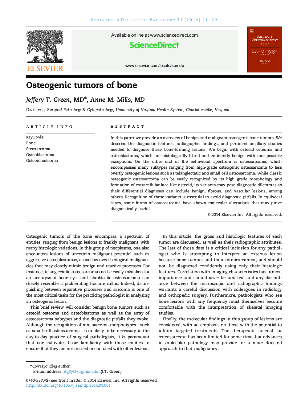 Osteogenic tumors of bone