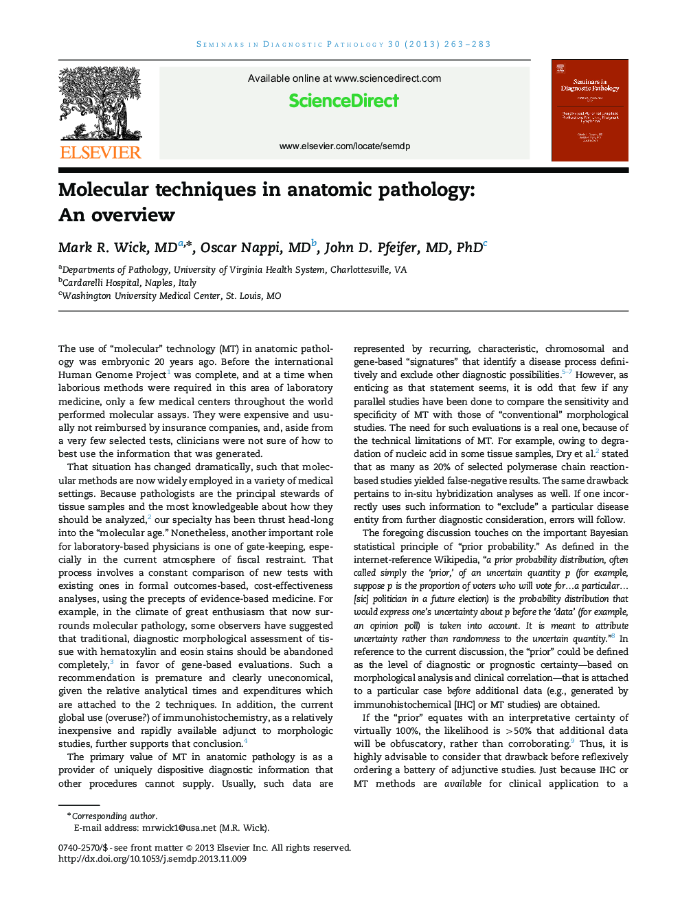 Molecular techniques in anatomic pathology: An overview