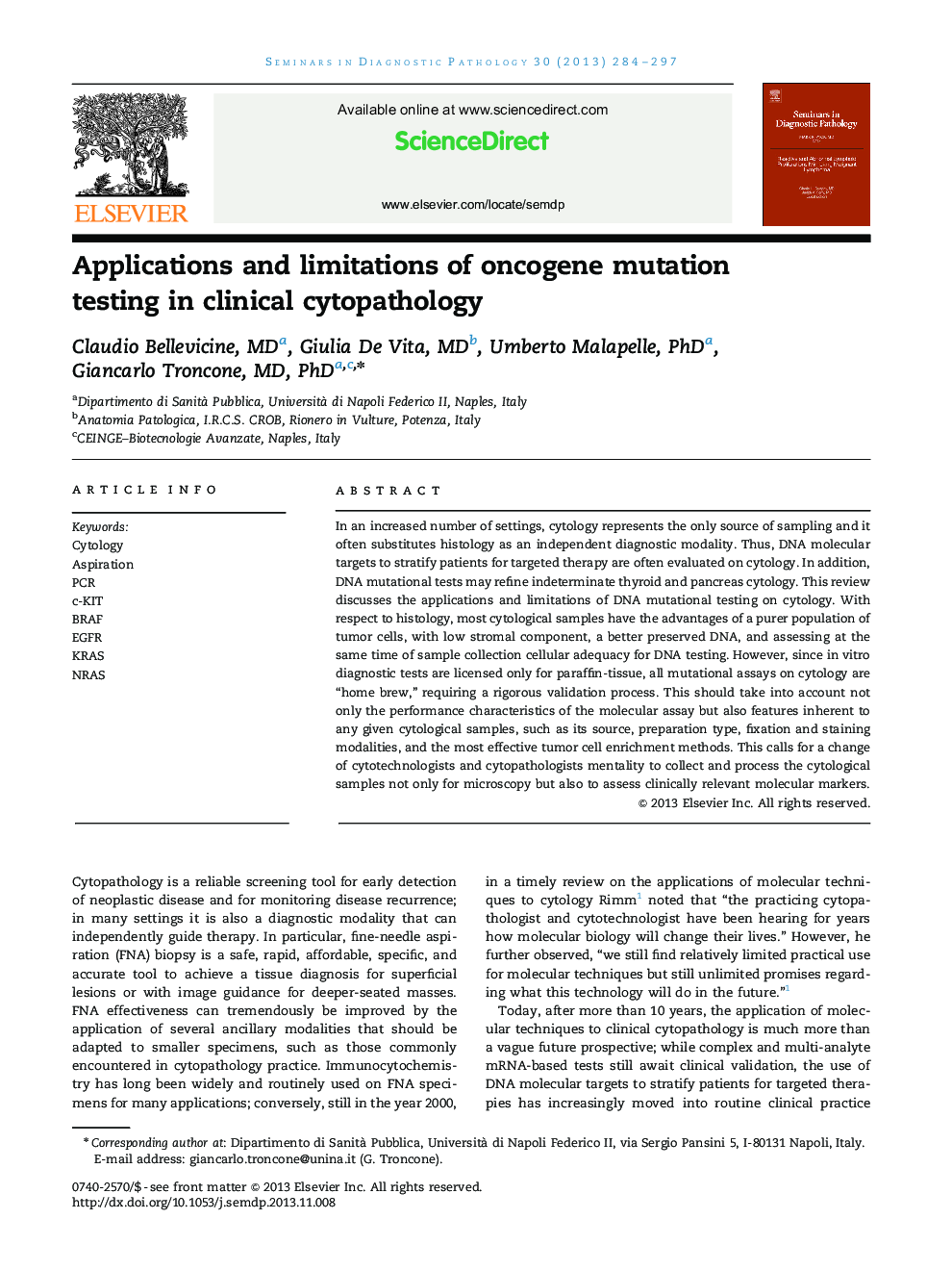 Applications and limitations of oncogene mutation testing in clinical cytopathology