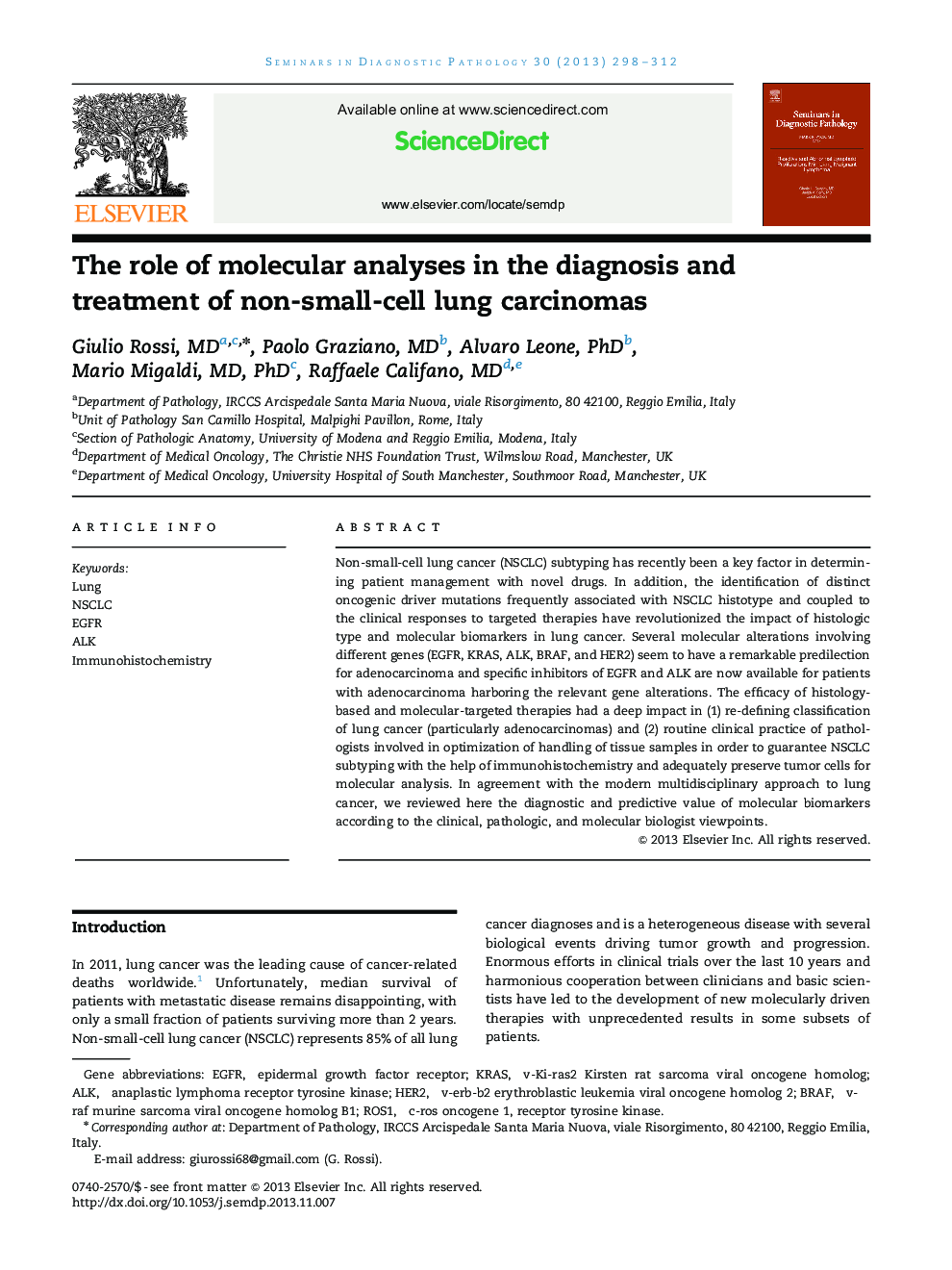 The role of molecular analyses in the diagnosis and treatment of non-small-cell lung carcinomas