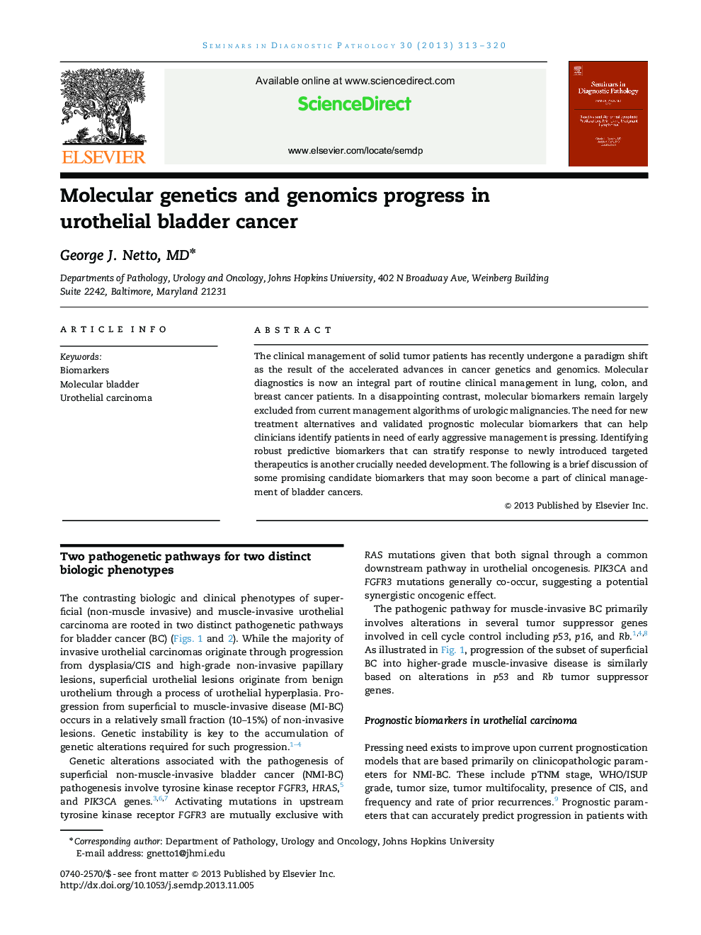 Molecular genetics and genomics progress in urothelial bladder cancer