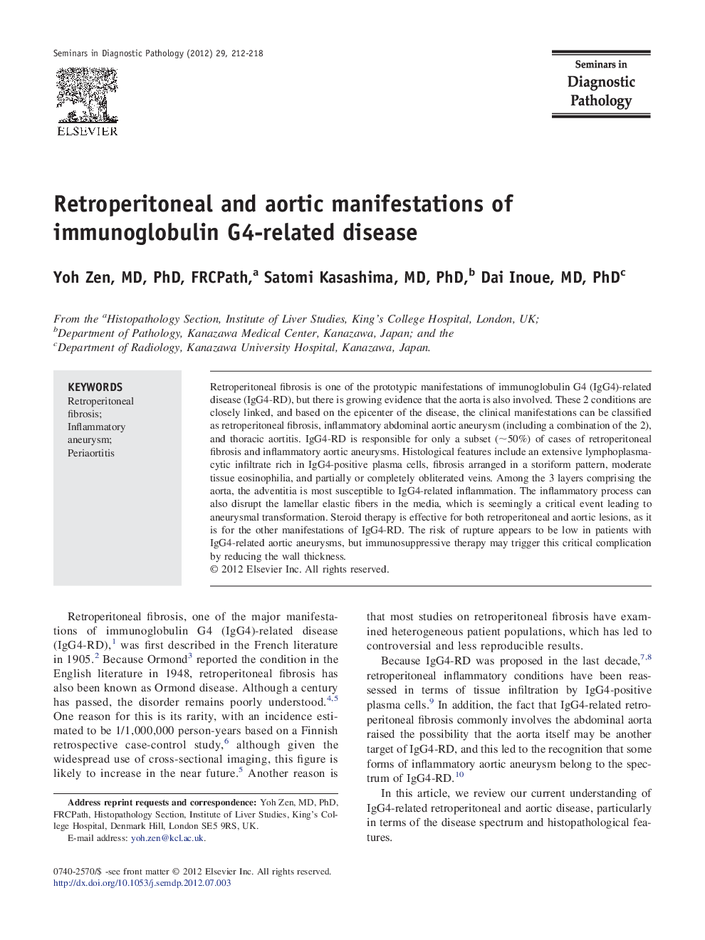 Retroperitoneal and aortic manifestations of immunoglobulin G4-related disease