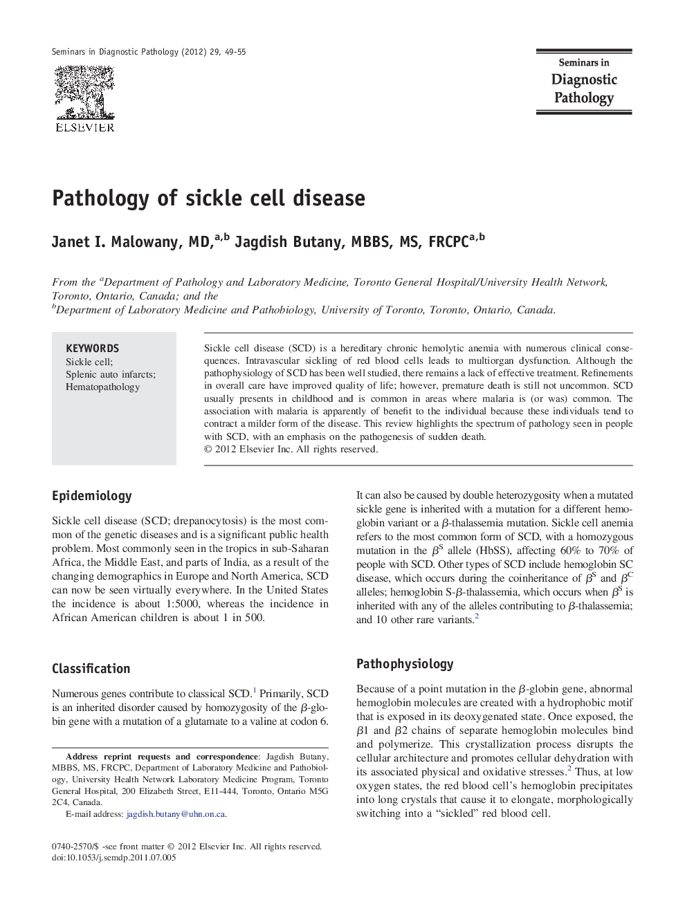 Pathology of sickle cell disease