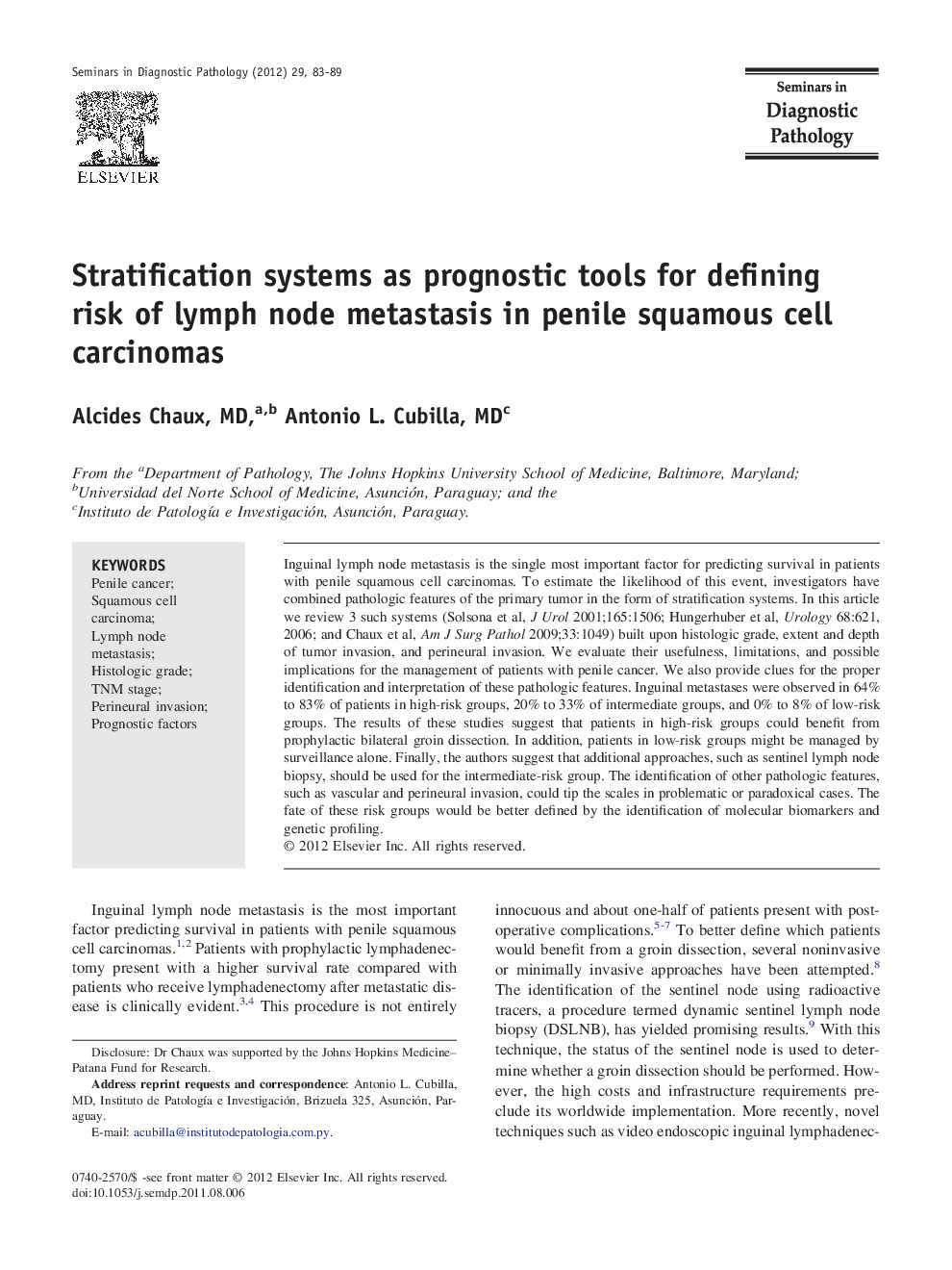 Stratification systems as prognostic tools for defining risk of lymph node metastasis in penile squamous cell carcinomas