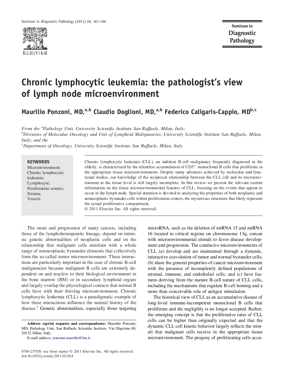 Chronic lymphocytic leukemia: the pathologist's view of lymph node microenvironment