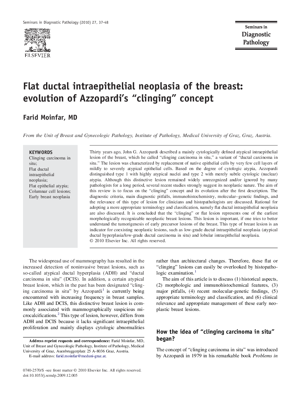 Flat ductal intraepithelial neoplasia of the breast: evolution of Azzopardi's “clinging” concept