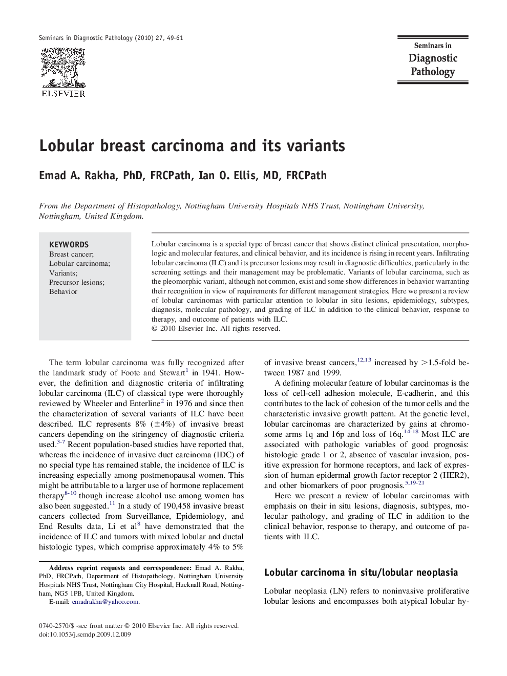 Lobular breast carcinoma and its variants