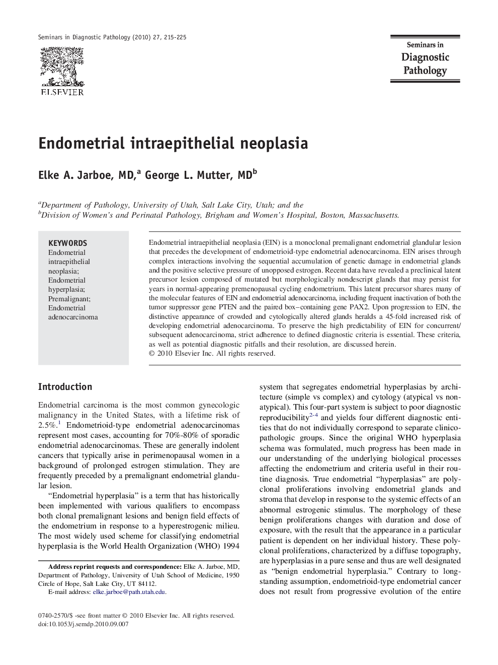 Endometrial intraepithelial neoplasia