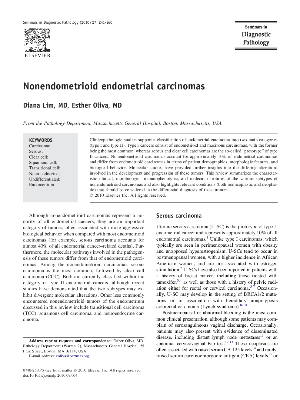 Nonendometrioid endometrial carcinomas