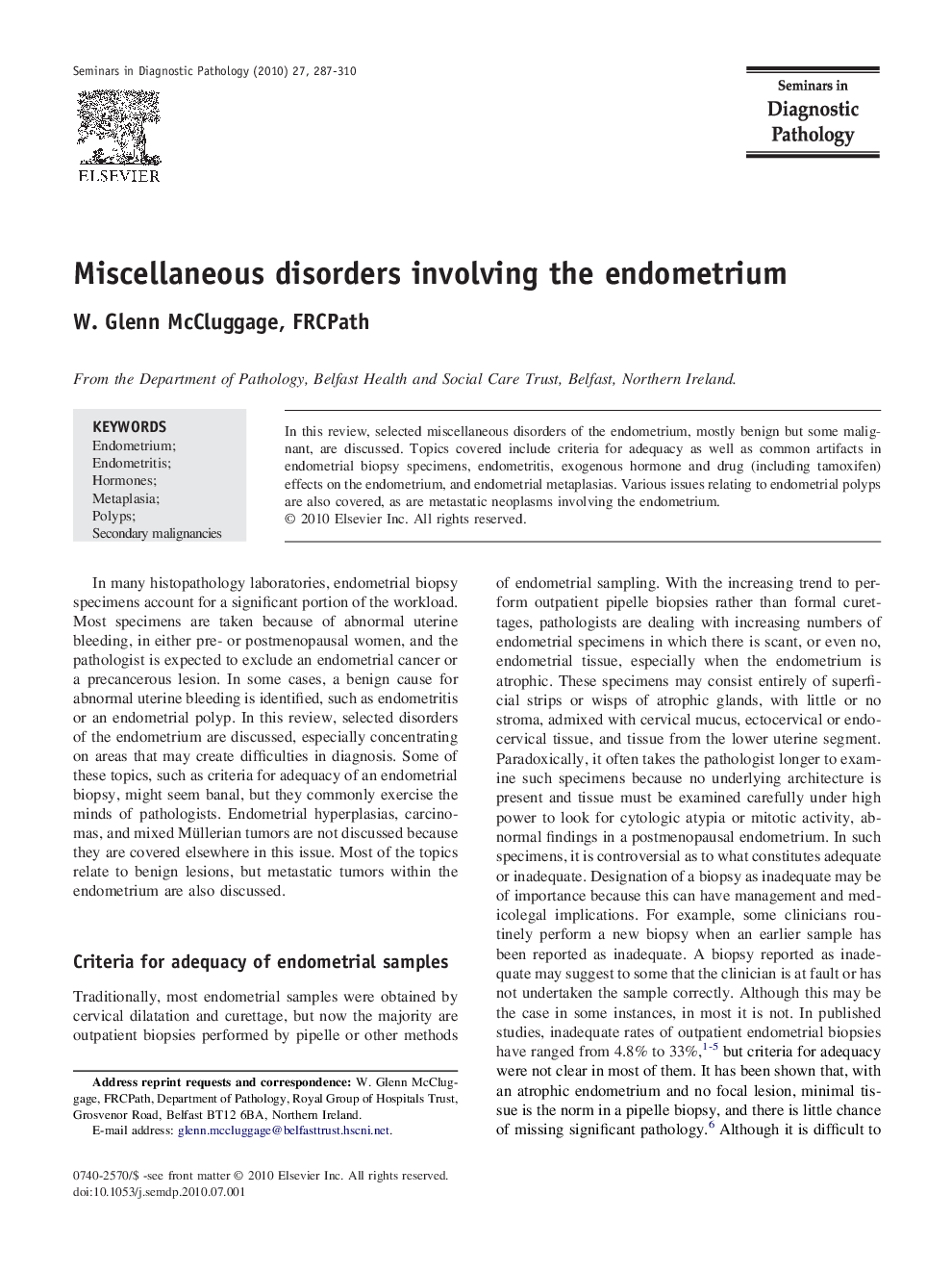 Miscellaneous disorders involving the endometrium