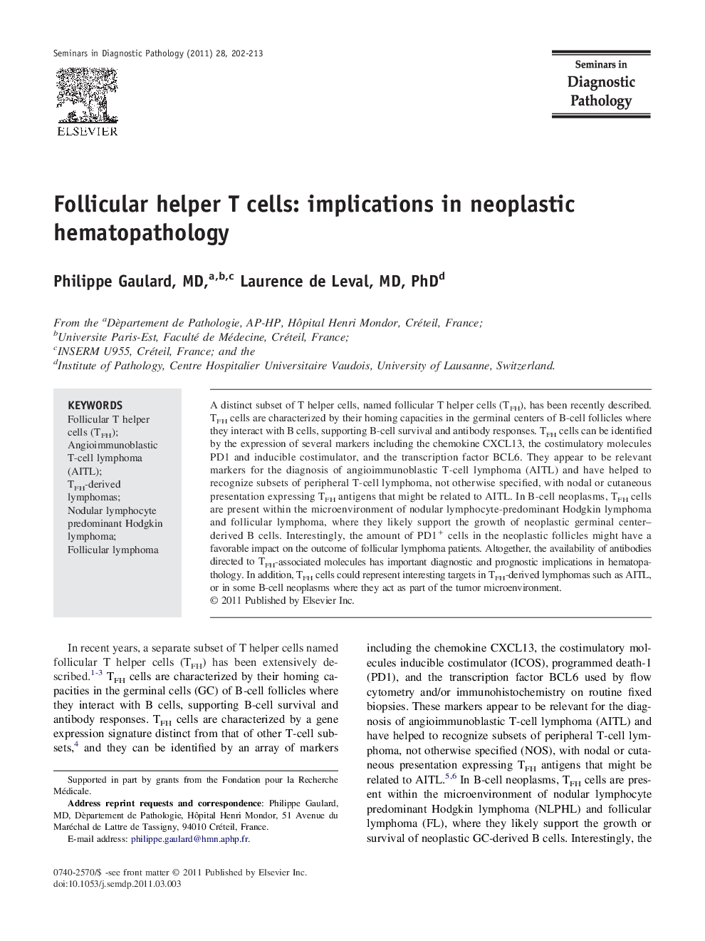 Follicular helper T cells: implications in neoplastic hematopathology