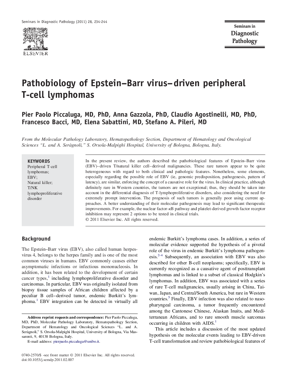 Pathobiology of Epstein-Barr virus-driven peripheral T-cell lymphomas