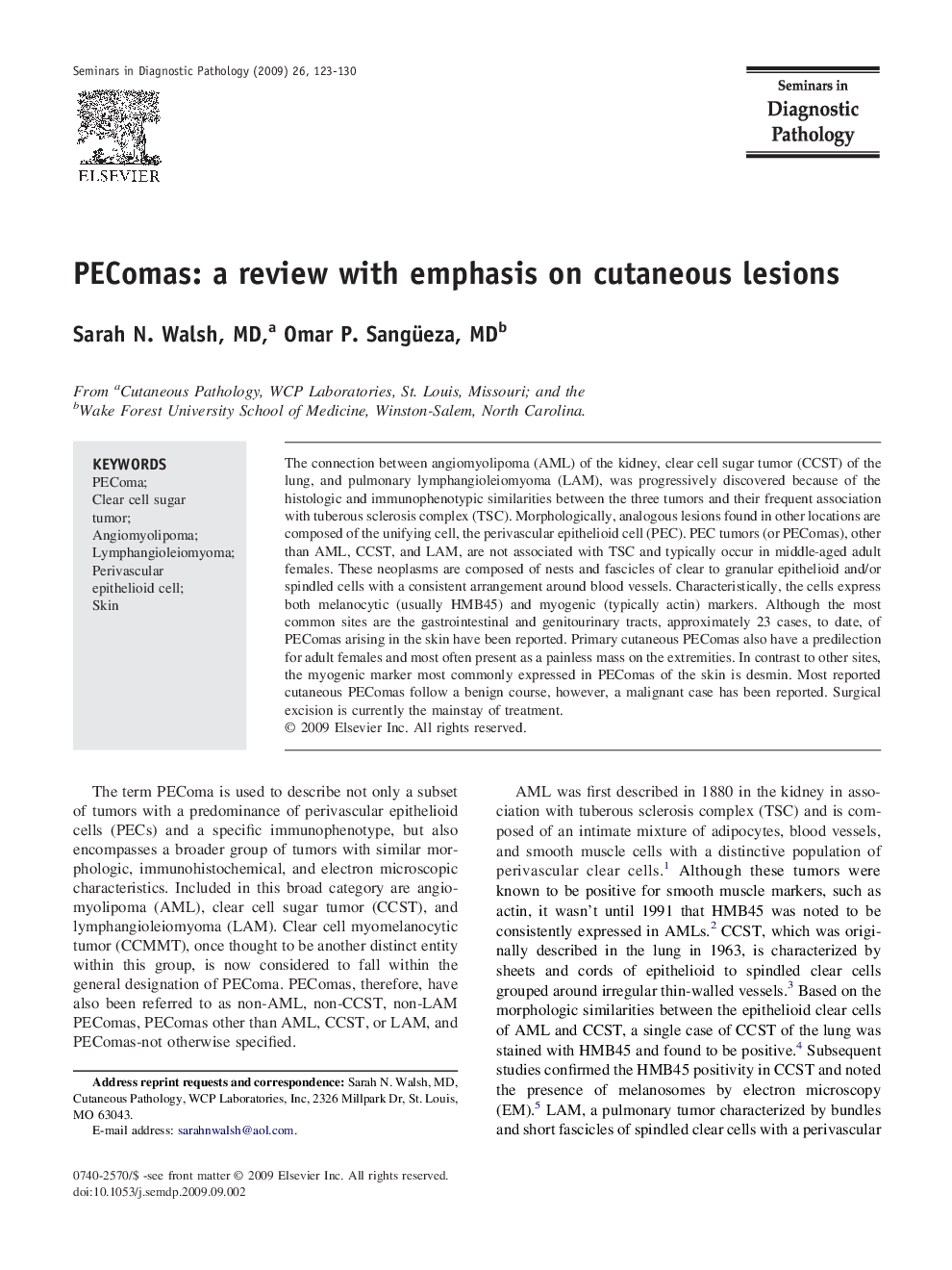 PEComas: a review with emphasis on cutaneous lesions